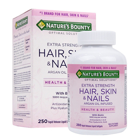 Nature's Bounty Optimal Solutions Extra Strength Hair Skin & Nails 250 Softgels,วิตามินบำรุง ผิว ผม เล็บ